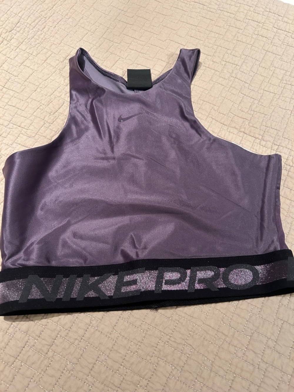 Nike Purple Shimmery Sports Crop Bra with Branded Band